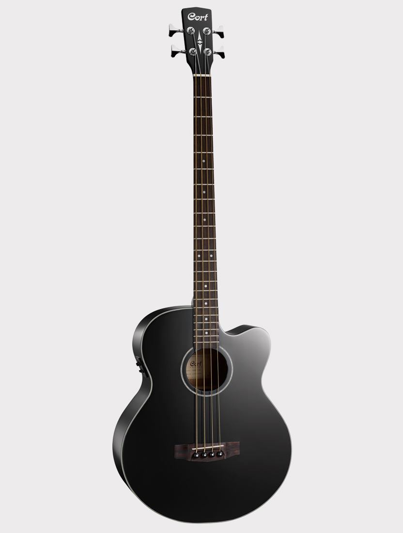 Электроакустическая бас-гитара Cort AB850F-BK-BAG с вырезом, черная, с чехлом