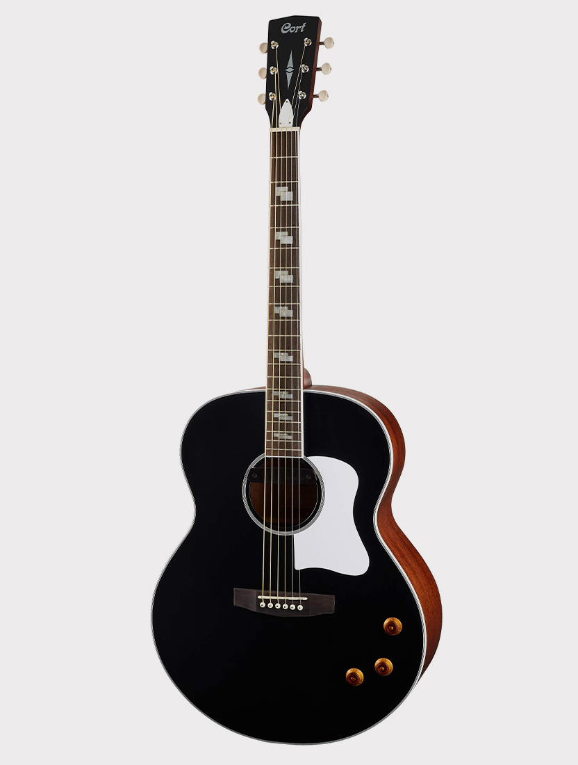 Электроакустическая гитара Cort CJ Series, черная, ель - красное дерево