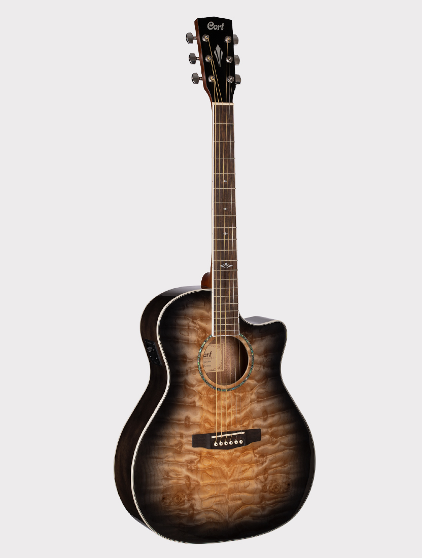 Электроакустическая гитара с вырезом Cort Grand Regal Series, желто-черная волна