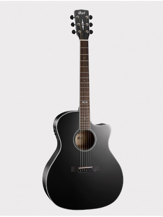 Электроакустическая гитара с вырезом Cort Grand Regal Series, массив ели - красное дерево, черная