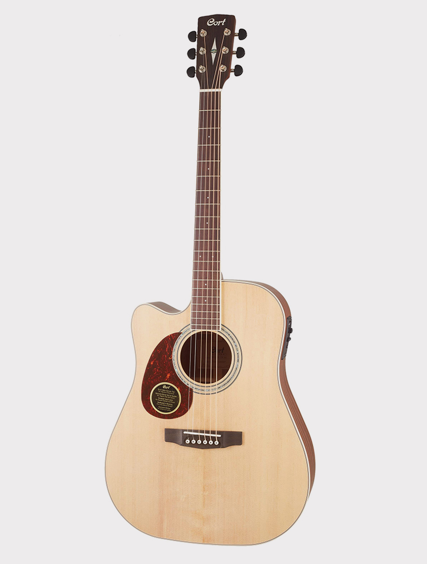 Электроакустическая гитара леворукая Cort MR Series, с вырезом, массив ели - красное дерево