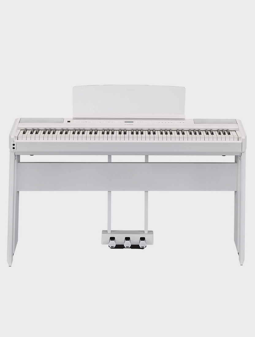 Цифровое пианино YAMAHA, 88 кл., 538 тембров, 256 полиф., блок педалей и стойка, белое